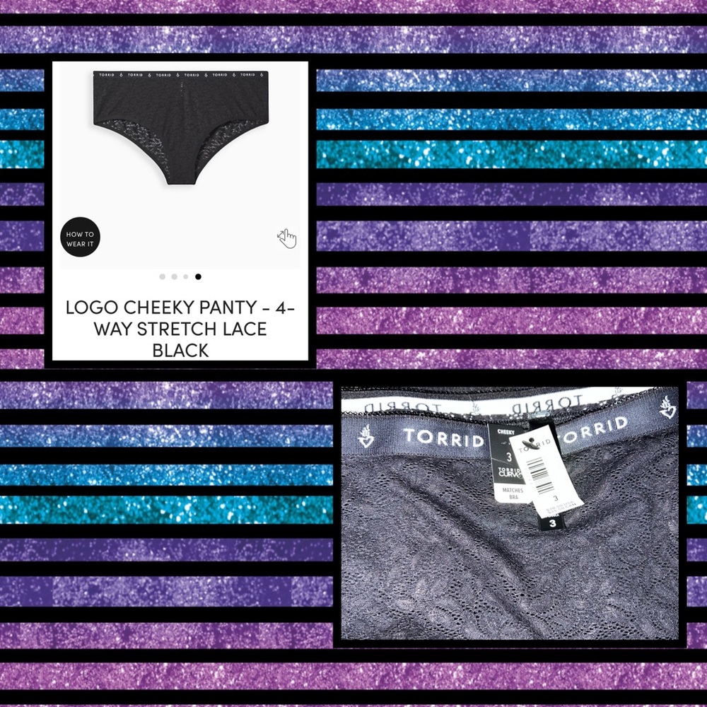 NWT Torrid Cheeky Panty Black 4 Way Stretch Lace
